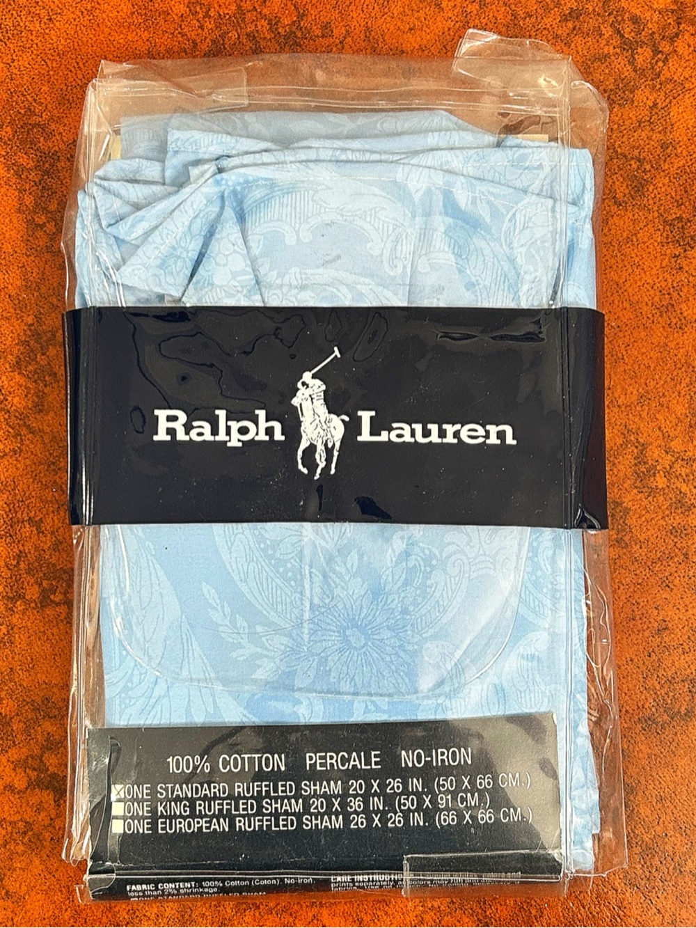 Vtg 80s Ralph Lauren AVERY BLUE Standard Ruffled Sham NEW Floral Percale NOS 1pc